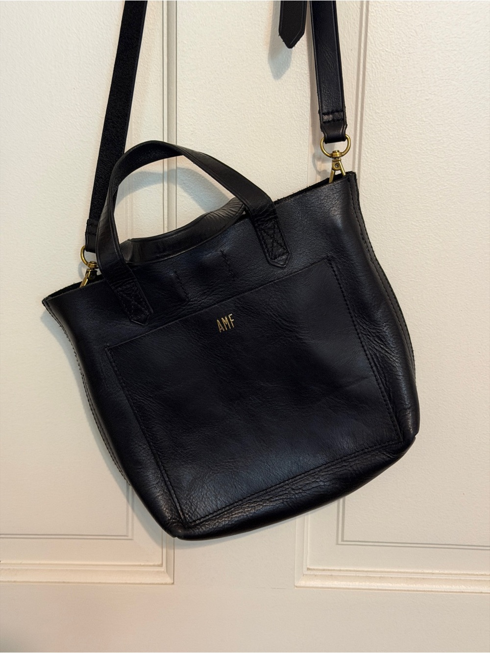 Madewell Black Leather Tote Bag with Detachable Strap
